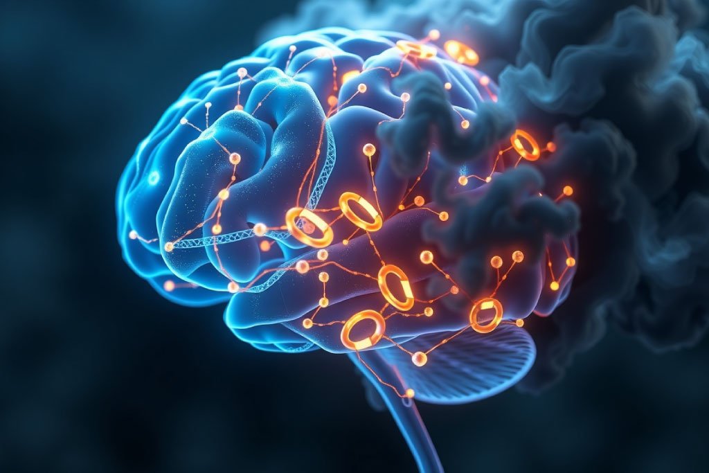 Ilustración de un cerebro limpiándose de niebla, simbolizando cómo olvidar a una persona rompiendo la adicción química emocional.