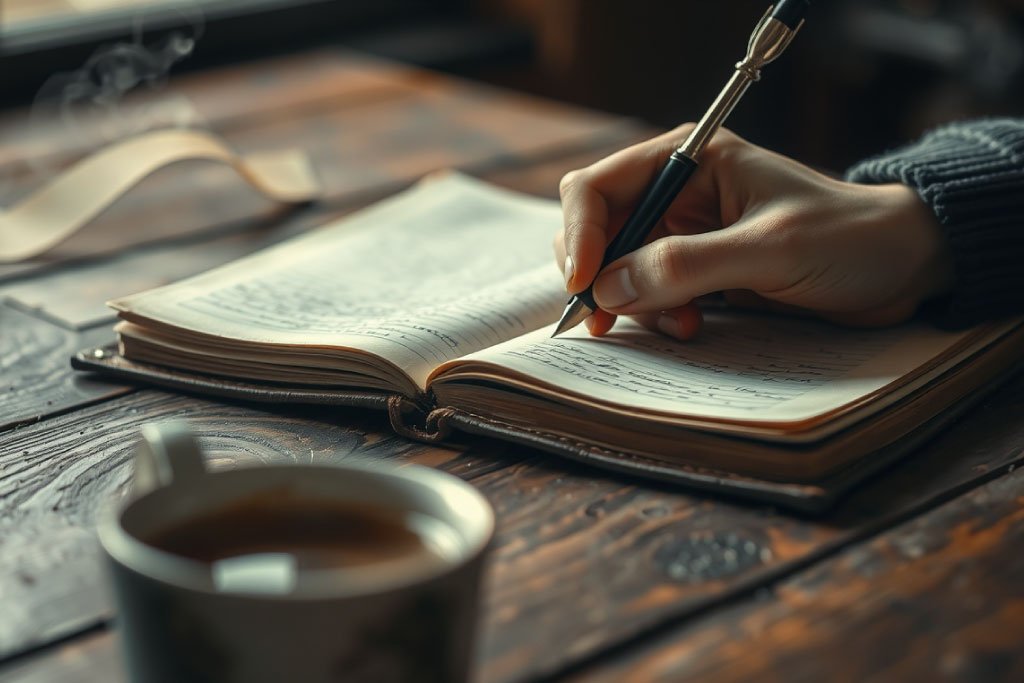 Primer plano de escritura en un diario, técnica recomendada para gestionar la ansiedad sin romper el contacto cero.