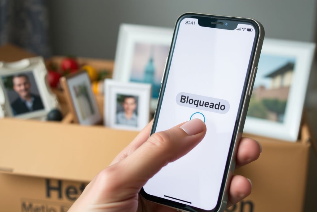 Mano bloqueando un contacto en el móvil y guardando recuerdos, paso esencial sobre cómo olvidar a una persona definitivamente.