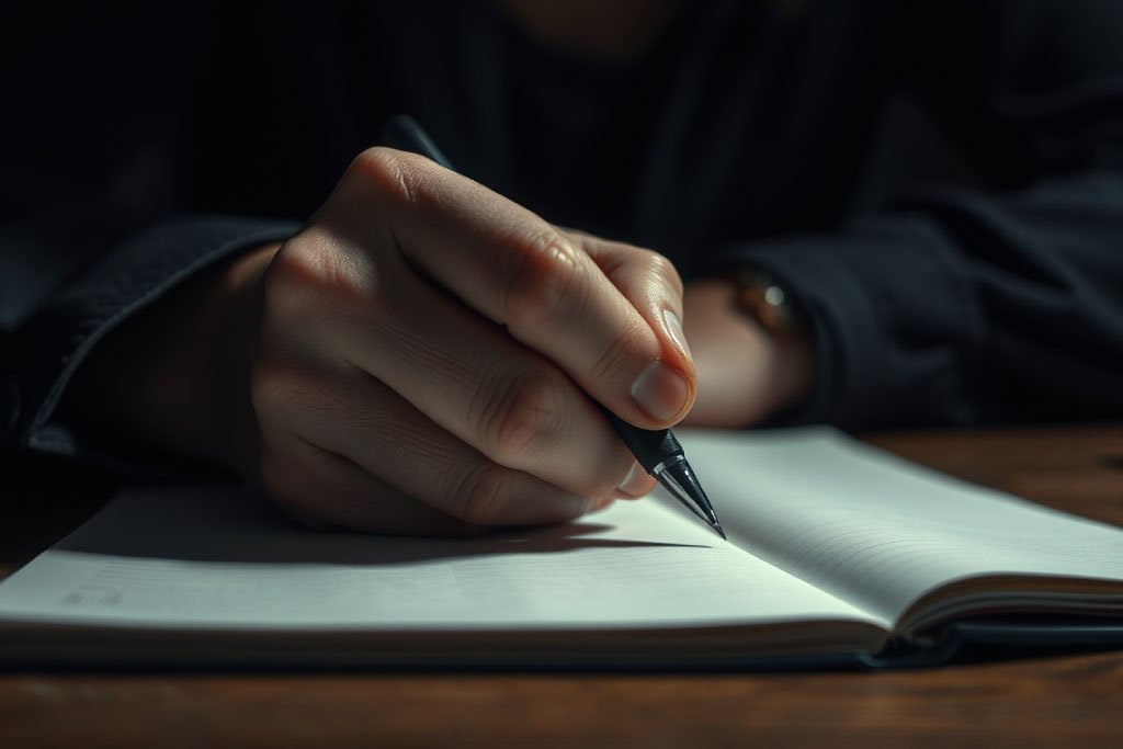 Persona escribiendo una lista en un cuaderno para recordar por qué no conviene su ex y aprender cómo desenamorarse.