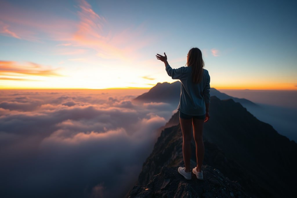 Persona de espaldas en la cima de una montaña al amanecer. Imagen que ilustra el protocolo de rescate para dejar la dependencia emocional y recuperar la libertad personal.