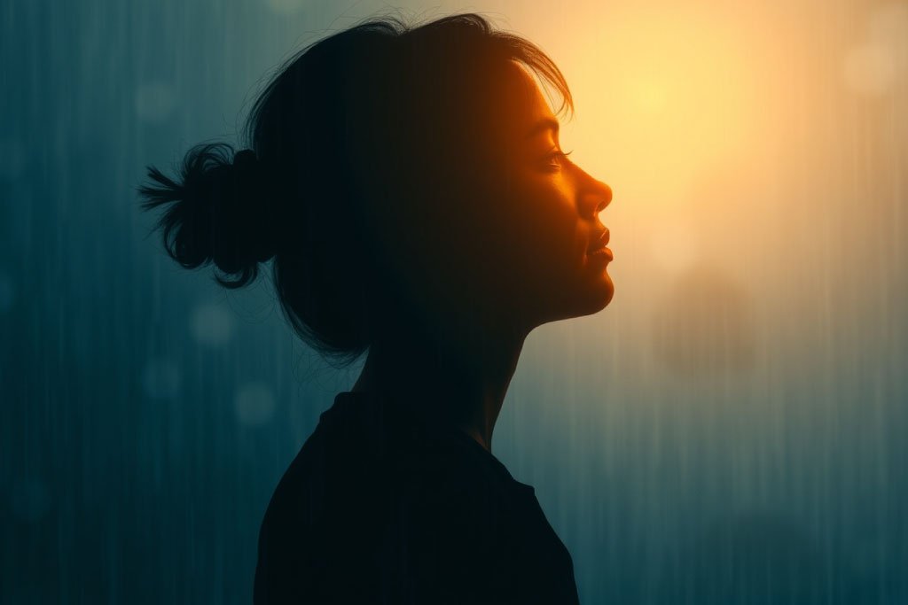 Representación artística del dolor emocional y la sanación interna durante el duelo.