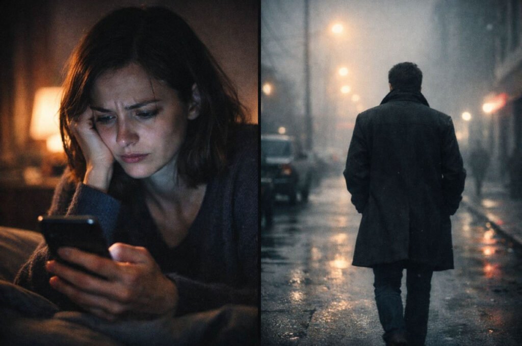 Una persona mirando su teléfono con tristeza preguntándose por qué su ex pareja actúa con total indiferencia y frialdad tras la ruptura