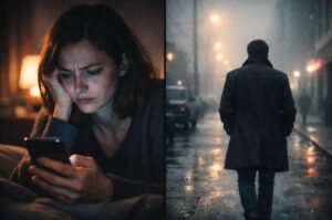 Una persona mirando su teléfono con tristeza preguntándose por qué su ex pareja actúa con total indiferencia y frialdad tras la ruptura