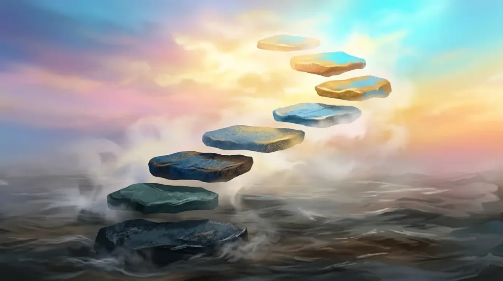 Representación visual de las 7 fases de recuperación emocional tras ruptura de muchos años