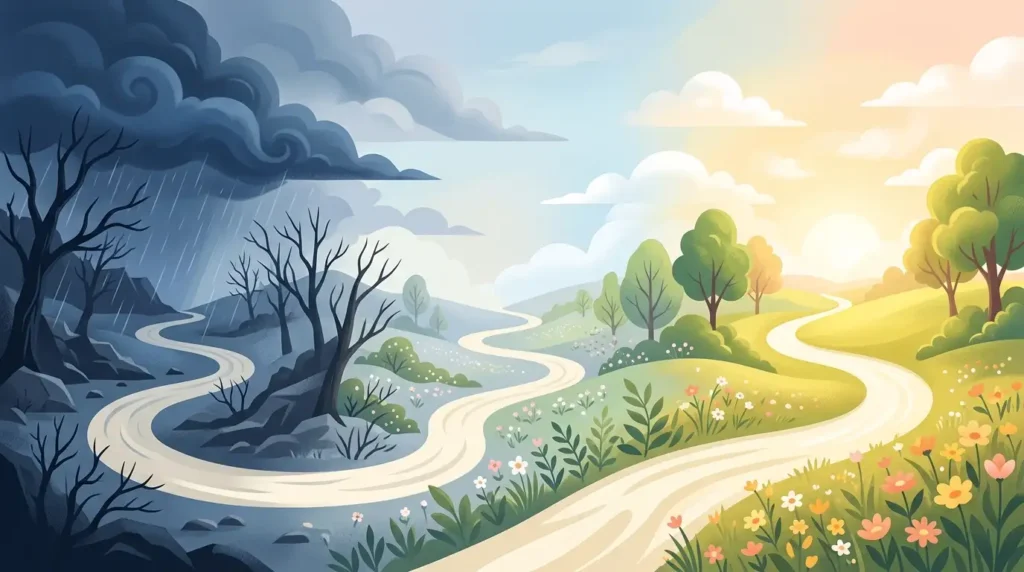 Timeline visual de recuperación emocional después de ruptura de relación larga mostrando 6 a 18 meses